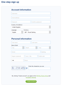 ecoPayz Registration - Sign up form