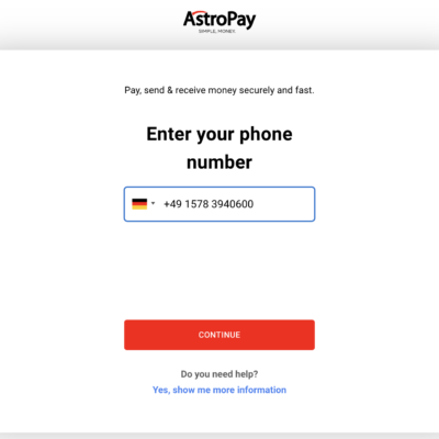 AstroPay Registration Phone