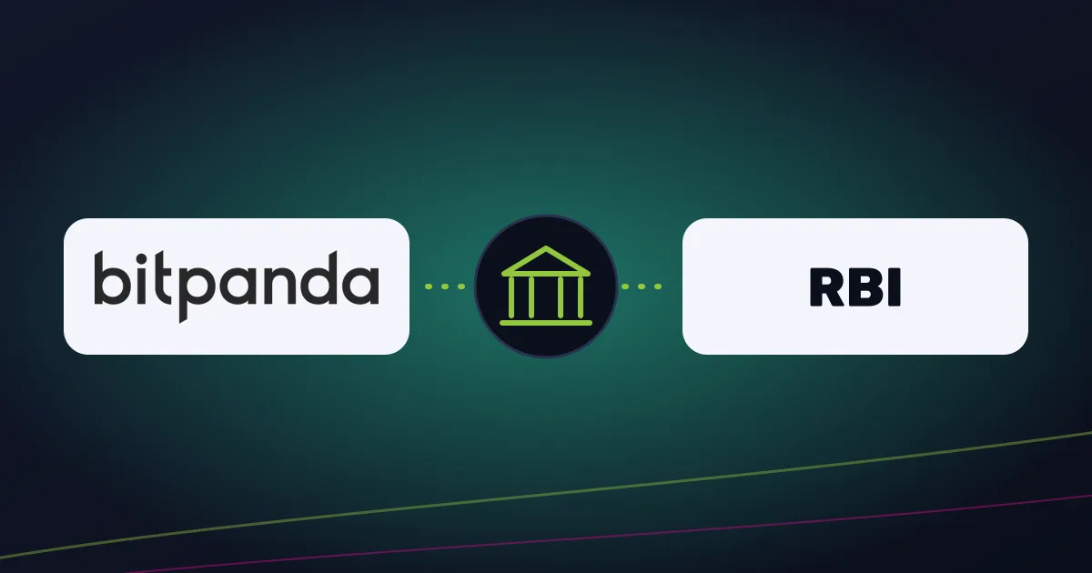 Bitpanda and RBI logos linked by a bank symbol
