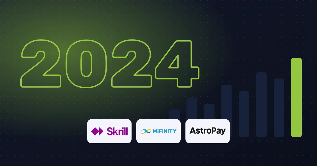 The year 2024 with a bar chart and logos of Skrill, MiFinity and AstroPay