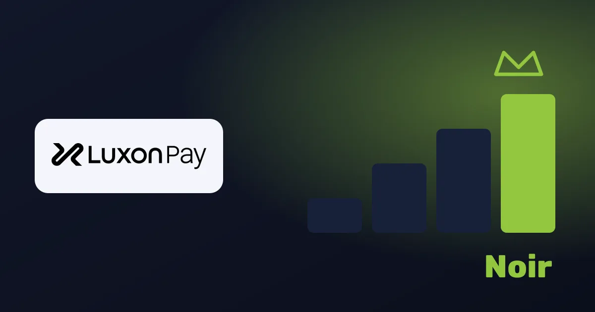 Luxon Pay logo next to VIP steps with a crown on the top step, labelled Noir