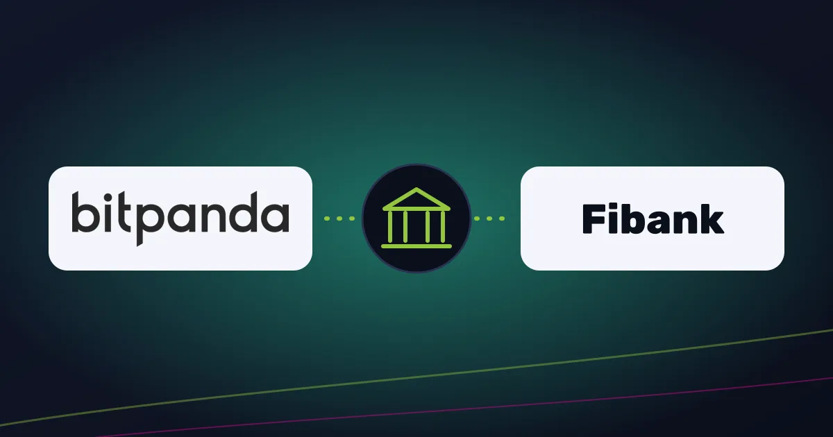 Bitpanda and Fibank logos linked by a bank symbol