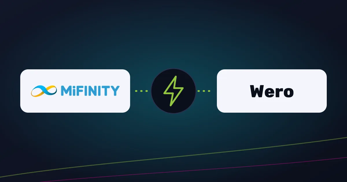 MiFinity and Wero logos linked by a lightning bolt for instant payments