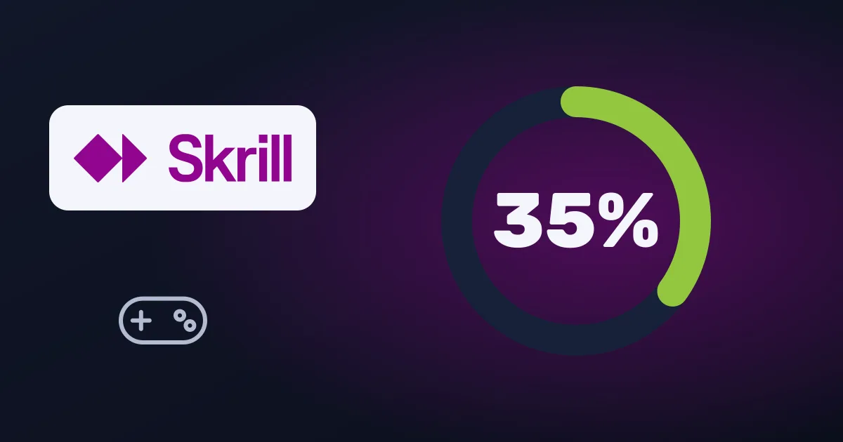 Skrill logo with a ring chart showing 35% and a game controller