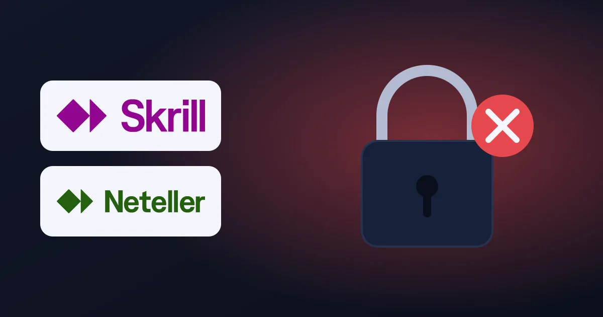 Skrill and Neteller logos next to a locked padlock with a red stop mark