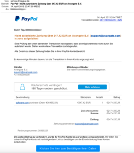 PayPal phishing email